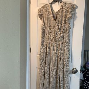 Kori America cream and black printed midi dress